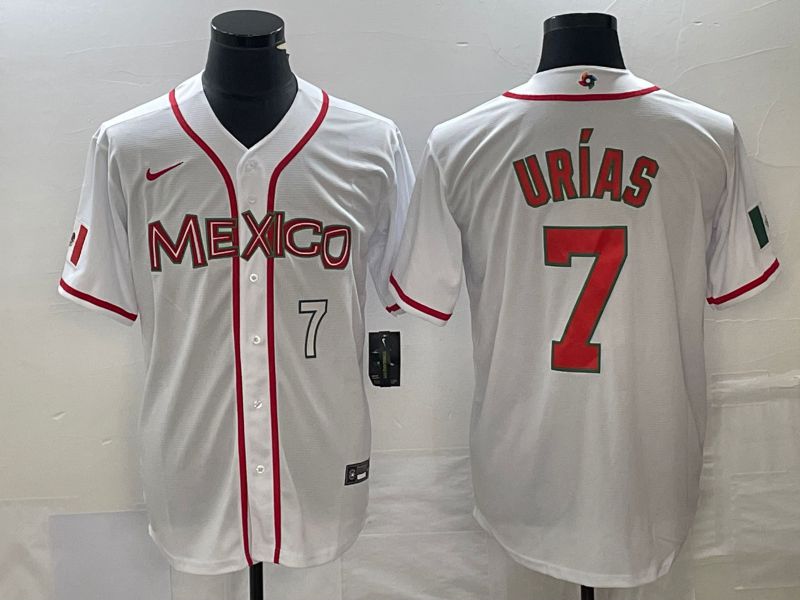 Men 2023 World Cub Mexico #7 Urias White red Nike MLB Jersey4
